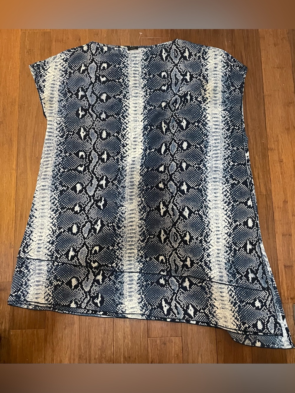 Joseph Dress 42/ US 10 Blue Snakeskin Asymmetric Flutter Side 100% Silk